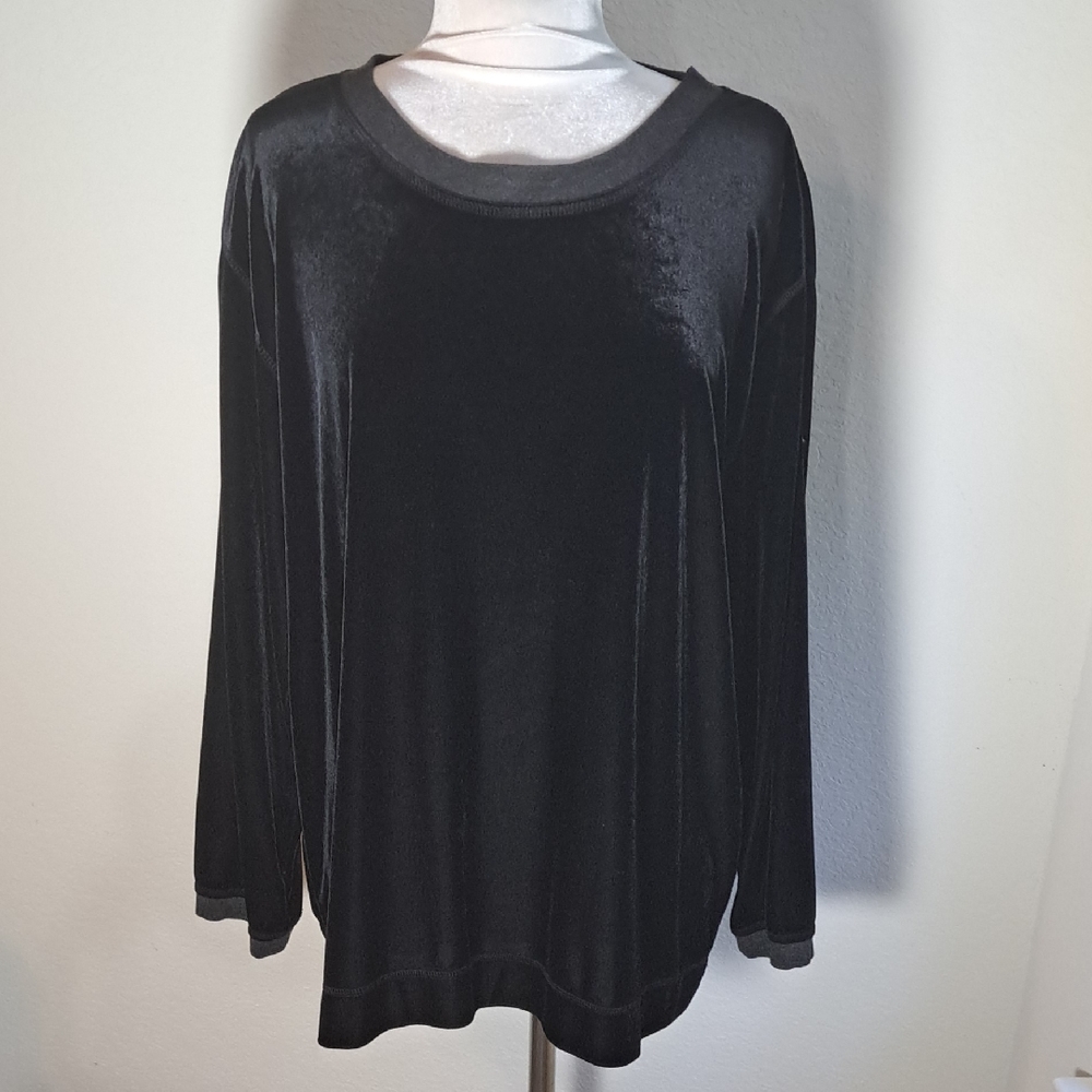 Style & Co Velvet Black Top Slip On Macy’s Gray Classic Crew Neck Long Sleeve 1X